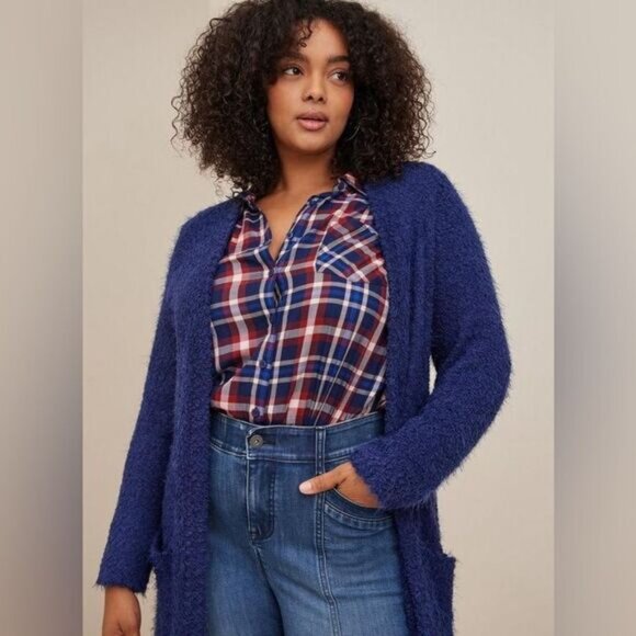 Torrid Popcorn Duster Open Front Sweater Blue 1/1X - Picture 2 of 16